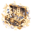 Treasure chest overflowing with glowing magical energy and blue gems.