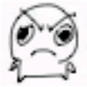 A hand-drawn creature with a grumpy expression, furrowed brows, and a downturned mouth.
