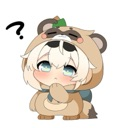 Anime girl wearing a brown animal onesie looking confused with a question mark floating above her head.