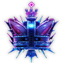 A glowing blue and purple 3D crown with sharp spikes and a neon light effect against a black background.