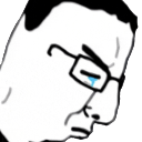 Wojak character wearing glasses with a single blue tear rolling down his cheek.