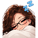 Anime girl with brown hair and glasses sleeping under a white blanket with blue Z symbols floating above her head.