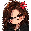 Anime girl with brown hair and glasses looking annoyed with a red anger symbol above her head.