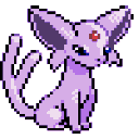 Espeon sits with a smug expression, its red gem glowing on its forehead.