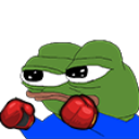 Pepe the Frog wearing red boxing gloves and looking ready to fight.