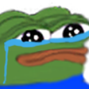 Frog face with large, glossy eyes and blue tears streaming down its cheeks.