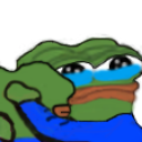 A green frog with teary eyes reaching out with its arms to give a hug.