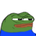 Pepe the Frog with a smug, skeptical expression and narrowed eyes.
