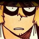 Anime character with blonde hair and a hat looking forward with wide, blank eyes and a neutral mouth.