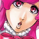Anime girl with pink hair looking shocked with her mouth open.