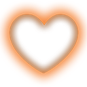 Heart symbol with a glowing white center and a thick orange outline against a red background.
