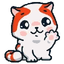 Marsey the cat with orange and white fur waving its paw with a happy expression.