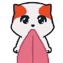 Marsey the cat with orange patches on its head, performing a sequence of slurping actions with a large pink tongue.