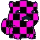 Marsey the Cat with a bright pink and black checkerboard pattern overlay.