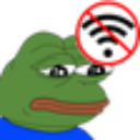 Pepe the Frog looking sad with a red no Wi-Fi symbol hovering over his head.