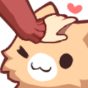 A cute brown creature with a winking face receiving a gentle hand pat on its head.
