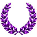 Purple laurel wreath icon on a black background.