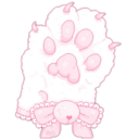 A fluffy pink cat paw decorated with a small pink ribbon bow.
