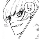 Anime character with a sharp chin and messy hair giving a wide, mischievous smirk.