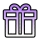 Gift box with a ribbon in a glowing purple and white line-art style.