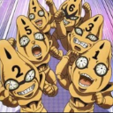 A group of yellow, numbered anime creatures cheering with joyful, intense expressions.