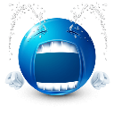 A blue sphere emoji with a wide open mouth and white tears streaming down its face.