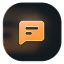 Orange speech bubble icon centered on a dark rounded square background.