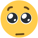 Yellow emoji face with large, glossy eyes and a straight, flat mouth line.