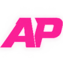 The letters AP in a bold, glowing neon pink font against a solid black background.