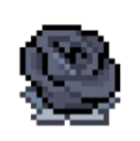 A small pixel art flower rendered in shades of dark gray and black.