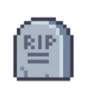 Tombstone with the letters RIP written on it in a pixel art style.
