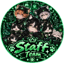 A group of chibi characters with cat ears inside a green circular frame with the text Staff Team below.
