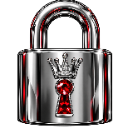 A metallic silver padlock with a crown icon and a red ruby keyhole centered on its front.