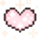 Heart with white sparkles radiating from its center in a pixel art style.