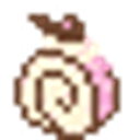 Swiss roll cake depicted in a cute pixel art style.
