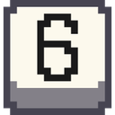 Number six displayed on a square pixel-art button with a white face and gray base.