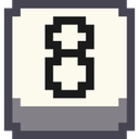 Number eight rendered in a simple black and white pixel art style on a gray background.