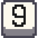 Number nine displayed in a black pixel font on a white square button with a gray base.