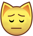 A stylized yellow cat face with closed eyes and a straight line mouth expressing disappointment.