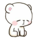 A small white bear with a sad expression and pink cheeks looking downward.