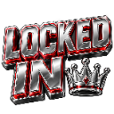 Locked In text in a metallic 3D font next to a small silver crown on a black background.