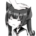 Anime girl with cat ears smiling happily while receiving a head pat from a hand.