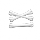 A stack of three white bones arranged in a cross pattern against a black background.