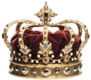 A detailed gold crown with a red velvet interior and jeweled accents.
