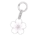 A white five-petaled cherry blossom flower attached to a silver ring charm.