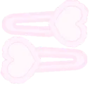 Two pink heart-shaped hair clips arranged symmetrically.