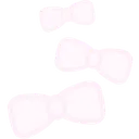 Three light pink pixelated bows floating in a diagonal arrangement.