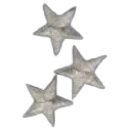 Three metallic, textured stars arranged in a cluster against a black background.