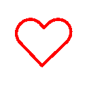 Four red heart outlines arranged in a horizontal row.