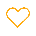 Four identical heart outlines colored in bright orange arranged in a horizontal row.